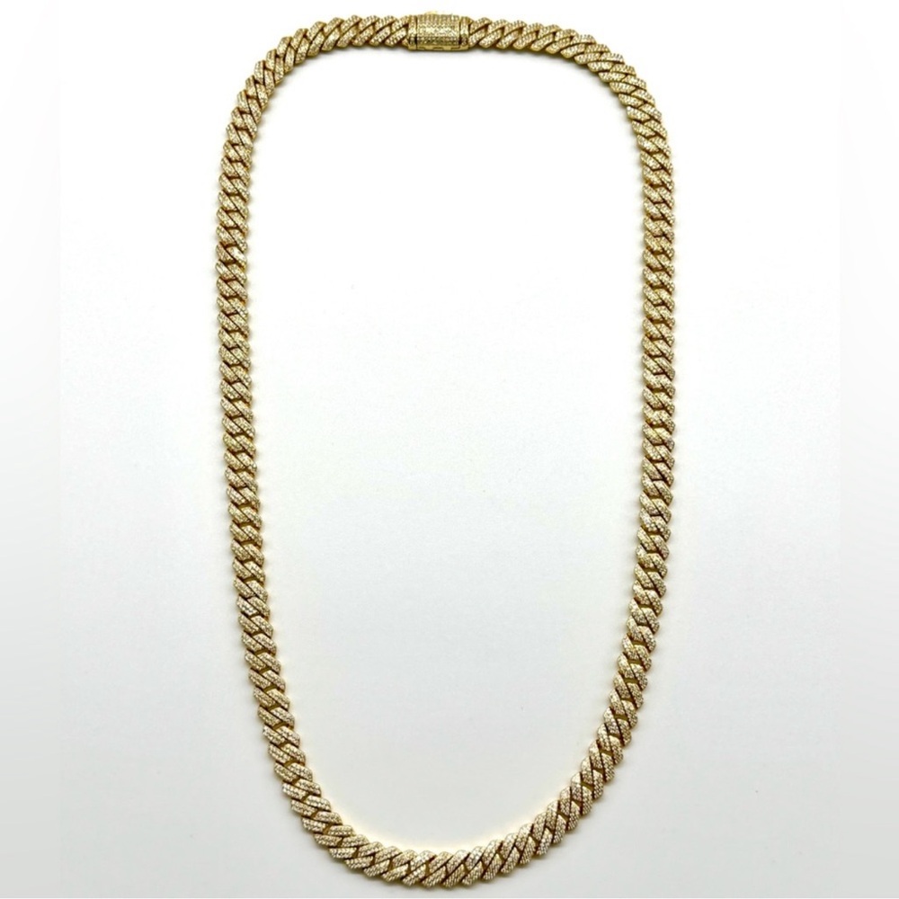 18k Gold Plated, 925 Silver, 9.OCTW Moissanite Square Miami Cuban Chain